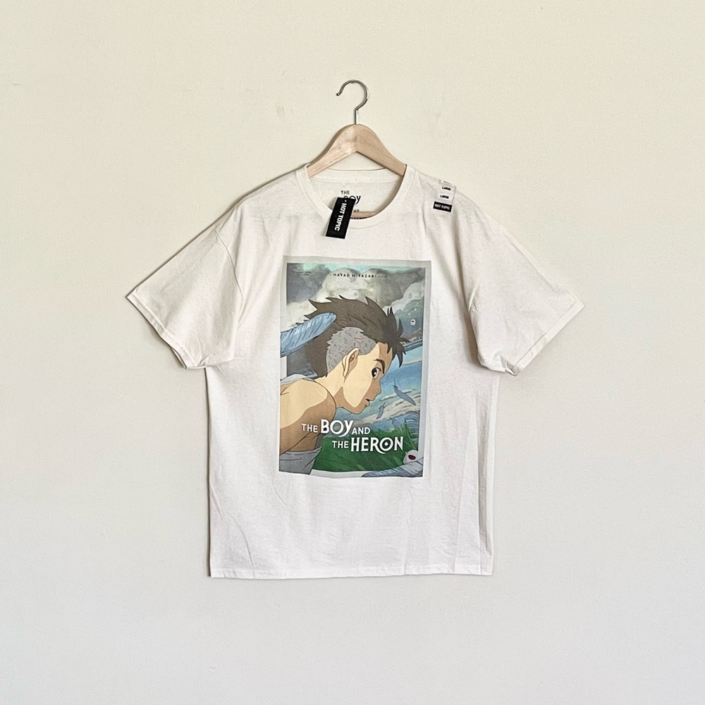NEW Studio Ghibli The Boy and the Heron Poster Anime Off White T Shirt Adult L